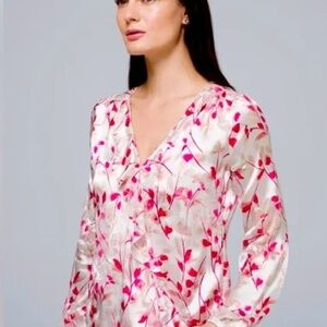 Pink and white silk blend floral blouse, size 14, from White House Black Market